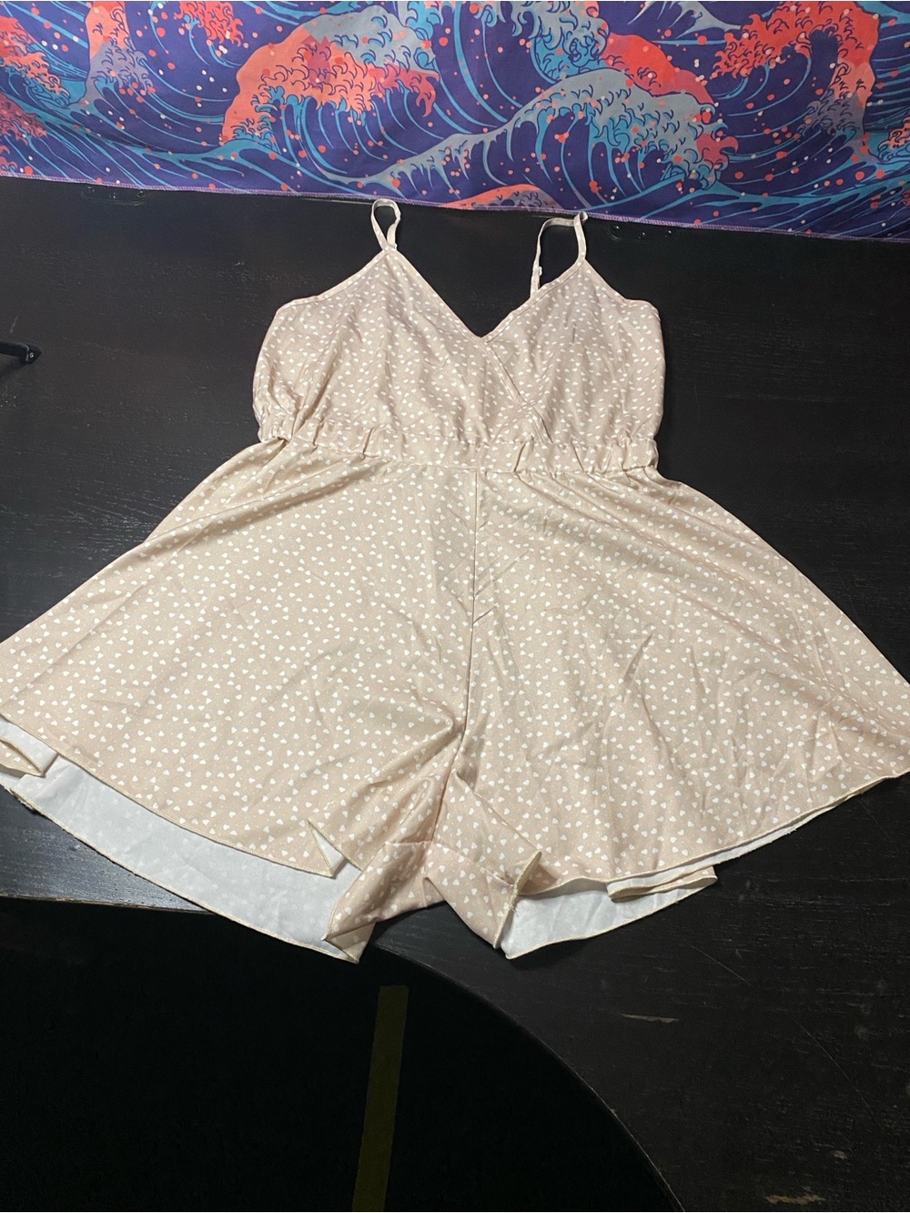 SHEIN Cream Heart-Print One-Piece Romper
